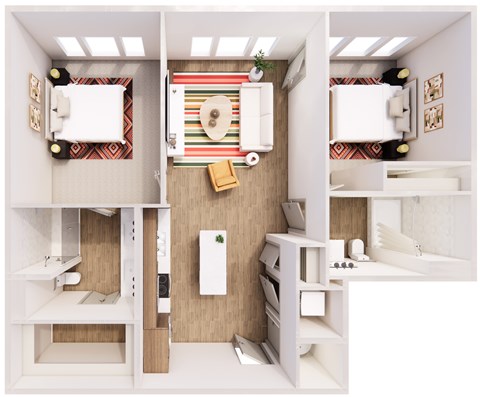 Floor plan for 2 beds, 2 baths, 1044 sqft